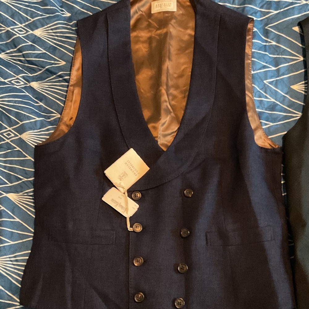 Neiman Marcus Navy Double-Breasted Vest